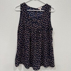 Eliane Rose Navy Pink Polka‎ Dot Sleeveless Pleated Keyhole Top Womens Large